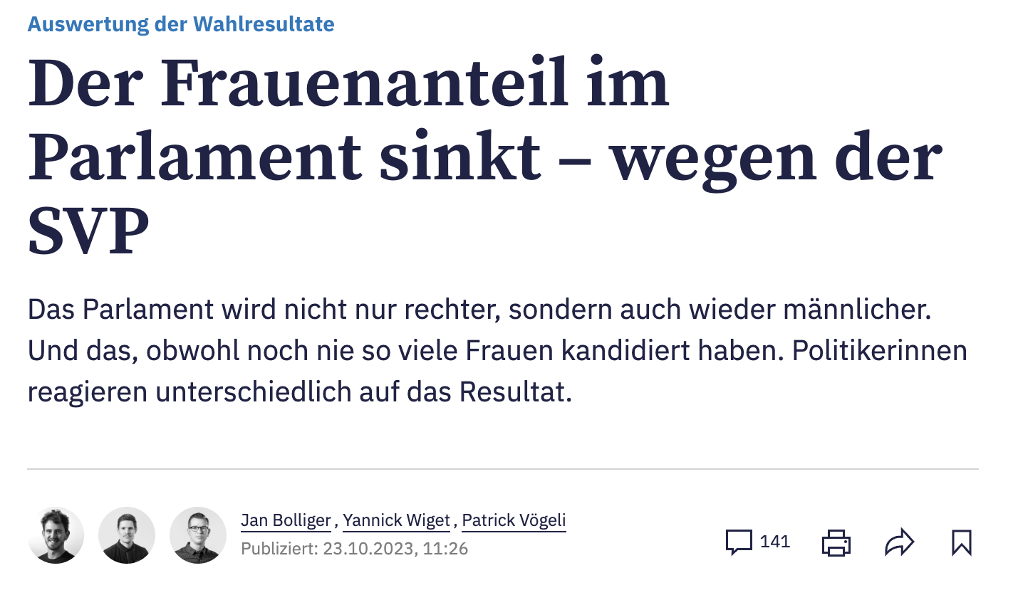 Der Frauenanteil im Parlament sinkt – wegen der SVP