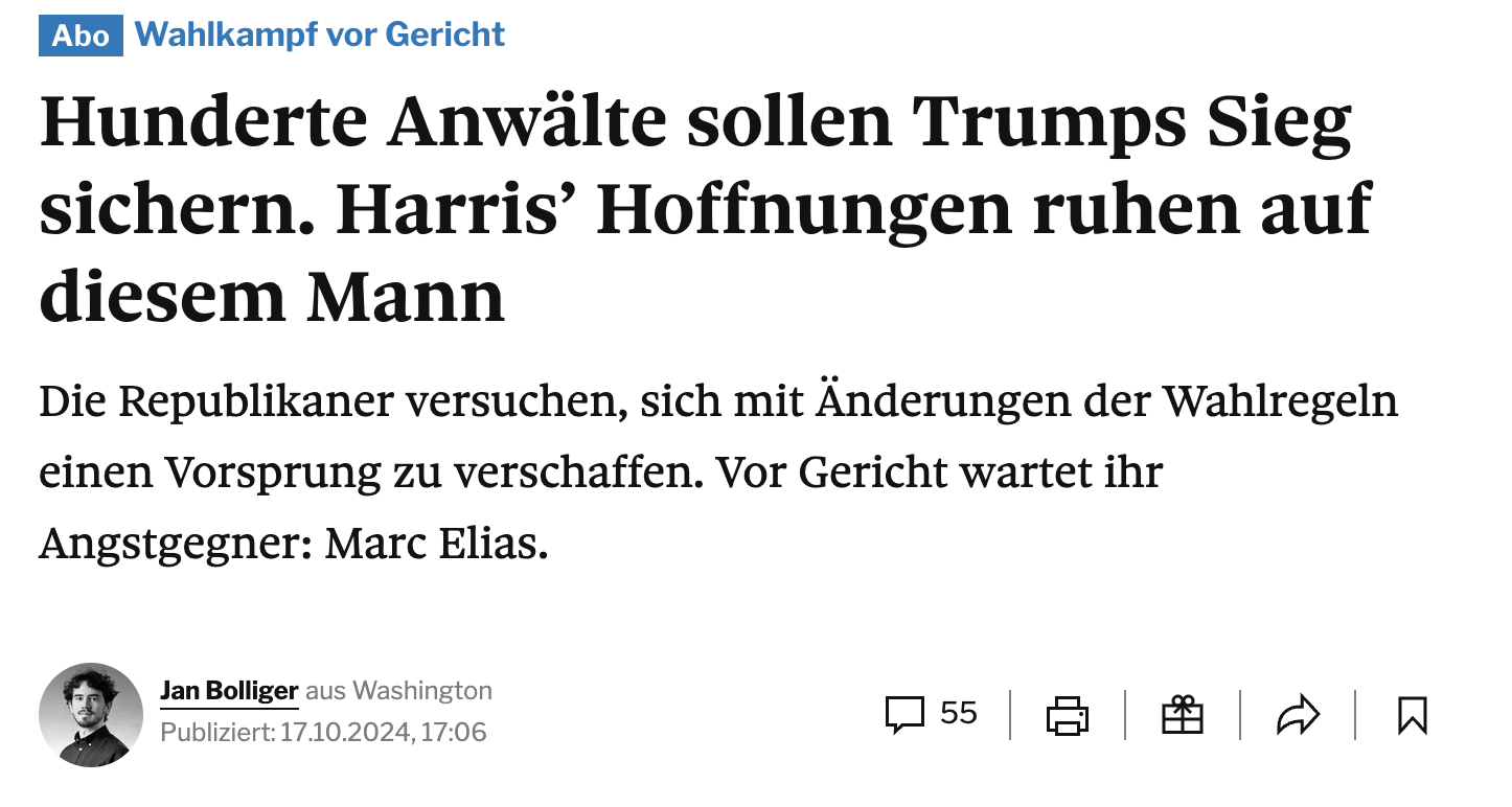 Hunderte Anwälte sollen Trumps Sieg sichern. Harris’ Hoffnungen ruhen auf diesem Mann